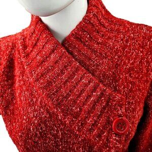 Nine West Jeans Short Cardigan Red Knit Single Button Sweater Womens L